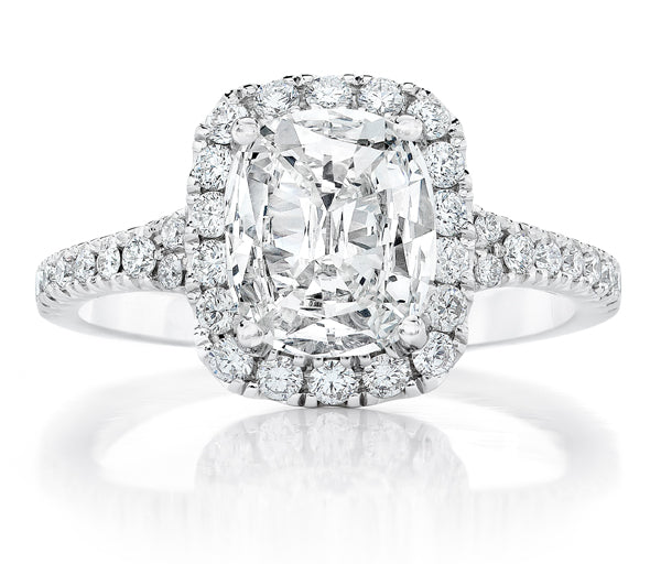 14K White Gold Cushion Halo Engagement Ring