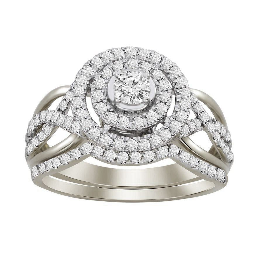 14K White Gold Double Round Halo Engagement Ring