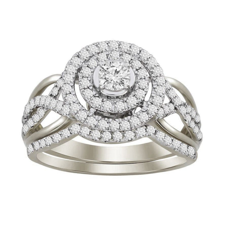 14K White Gold Double Round Halo Engagement Ring