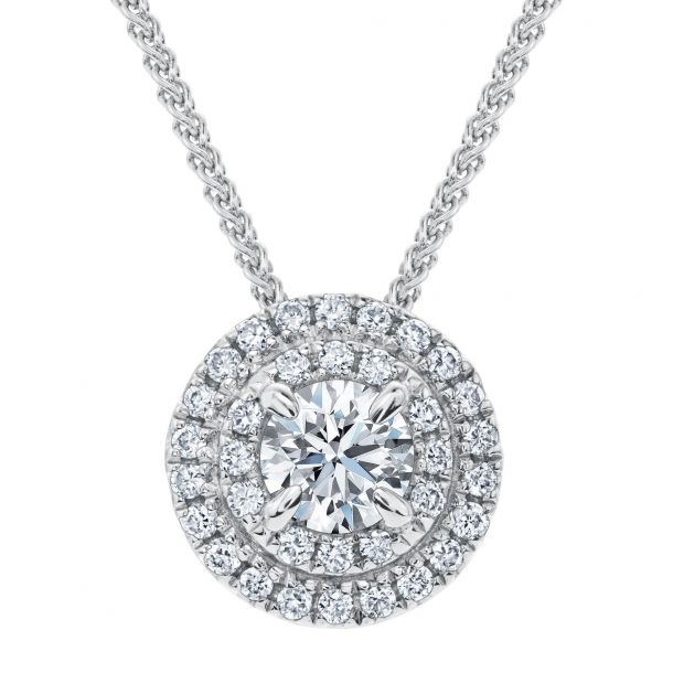 18K White Gold Halo Diamond Necklace