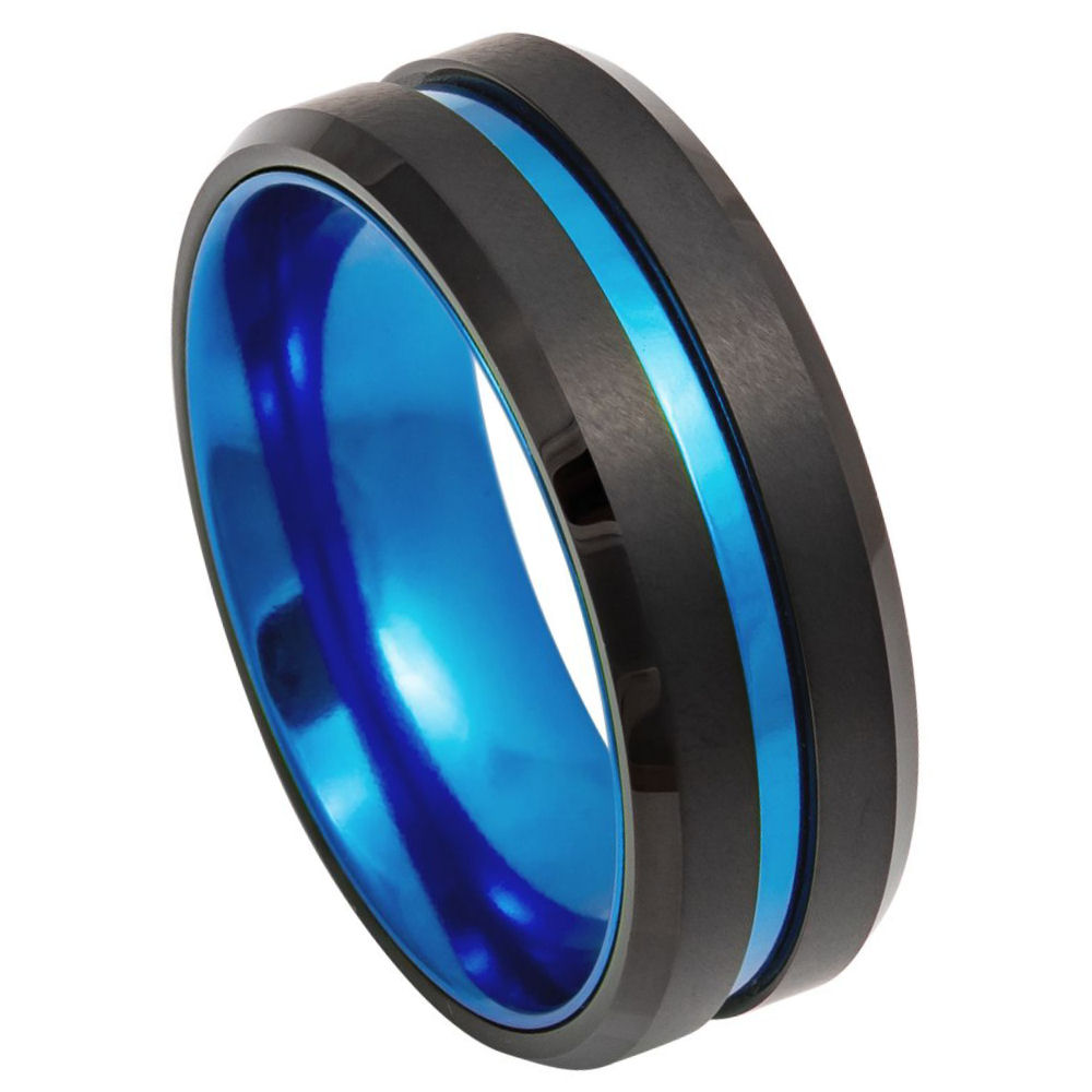 Two-Tone Black and Blue IP Plating Tungsten Wedding Band