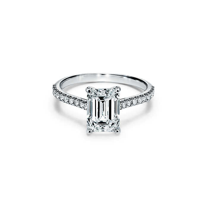 14K White Emerald Traditional Diamond Engagement Ring
