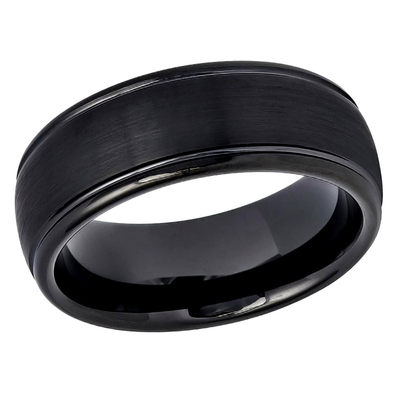 Black Tungsten Band with Polished Grooved Edge