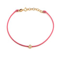 14K Yellow Gold Bezel Diamond Bracelet Set on a Pink Cord