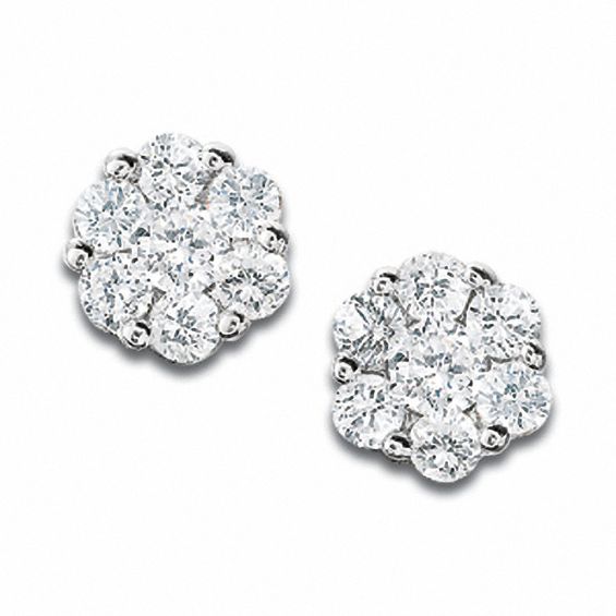 10K White Gold Cluster Button Earrings