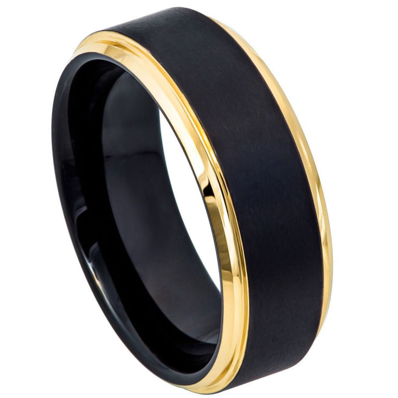 Two-Tone Black and Yellow IP Plating Tungsten Wedding Band