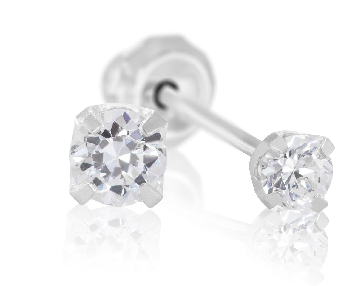 14K White Gold Stud Piercing Earrings