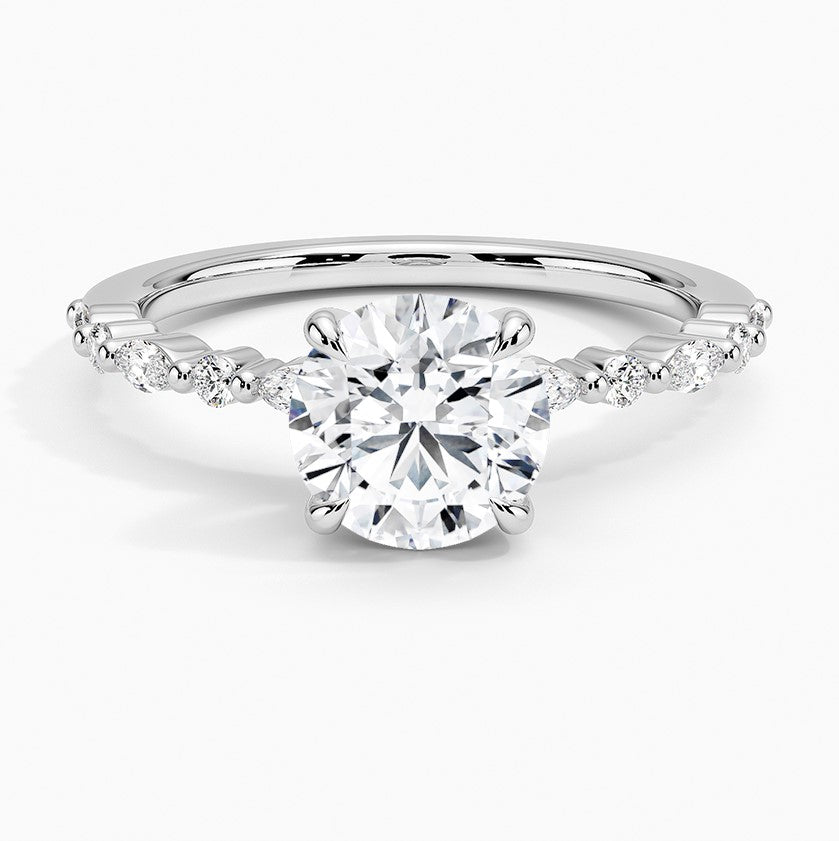 14K White Gold Alternating Diamond Semi-Mount Ring