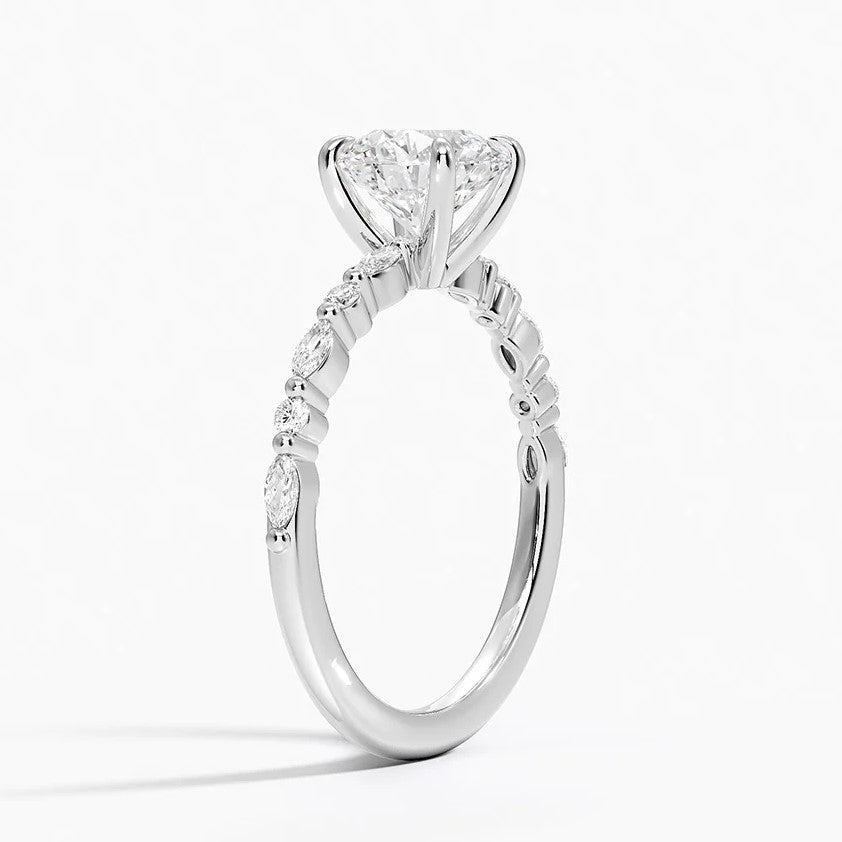 14K White Gold Alternating Diamond Semi-Mount Ring