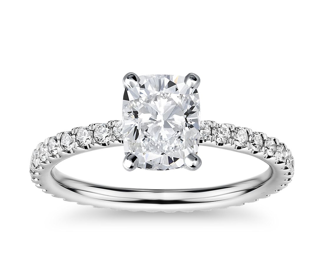 18K White Gold Cushion Cut Diamond Engagement Ring
