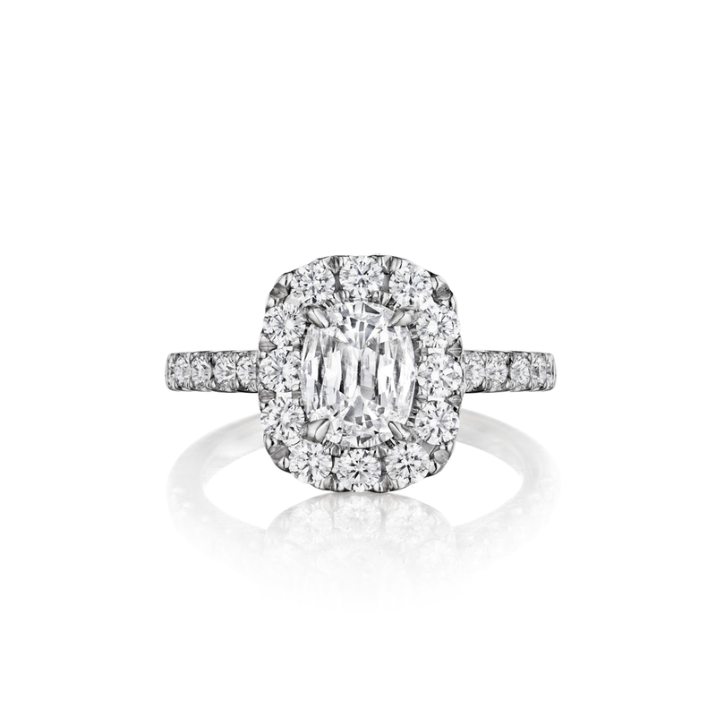 18K White Gold Cushion Halo Diamond Engagement Ring