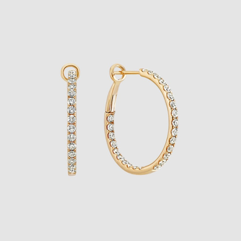 14K Yellow Gold Diamond Hoop Earrings