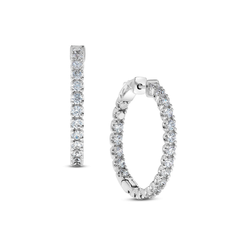 14K White Gold Round Diamond Hoope Earrings