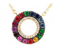 Halo Design Rainbow Sapphire Tsavorite Diamond Necklace