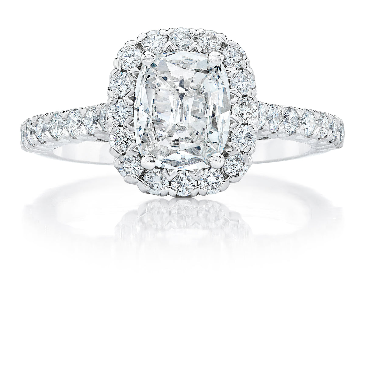 14K White Gold Cushion Halo Engagement Ring