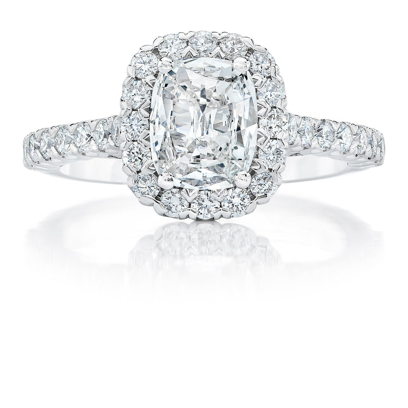 14K White Gold Cushion Halo Engagement Ring