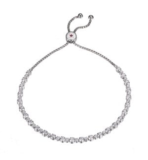 Lady's White Sterling Silver Cz Tennis Bracelet Round Box Chain Length 9