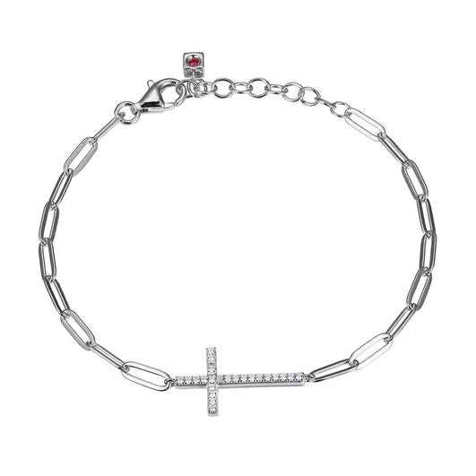 Sterling Silver Cross Paper Clip Bracelet