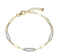 Two Tone Yellow Gold Plated Paper Clip Bracelet With Round CZs
