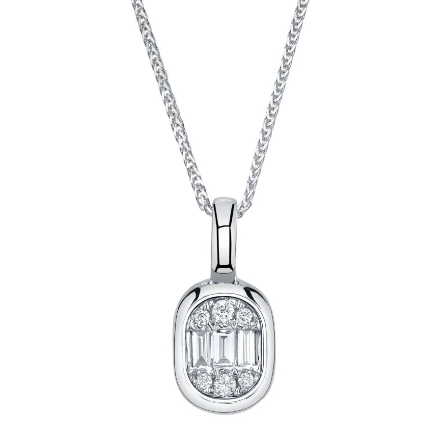 14K White Gold Diamond Bezel Pendant Necklace