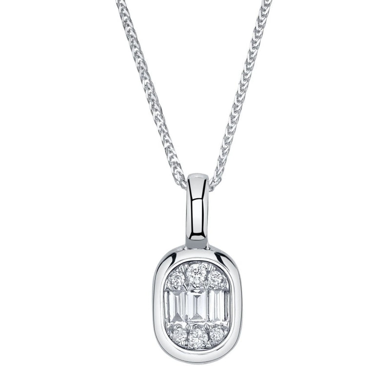 14K White Gold Diamond Bezel Pendant Necklace