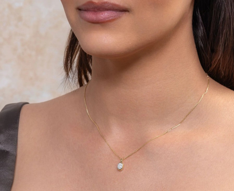 14K Gold Bezel Diamond Baguette Necklace