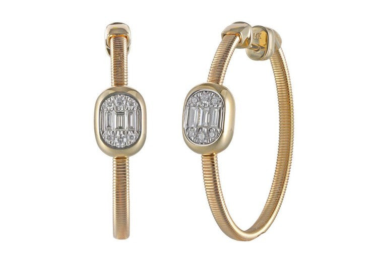 14K Gold Corelli Diamond Bezel Station Hoop Earrings