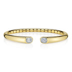 14K Gold Round & Baguette Diamond Cuff Bangle Bracelet