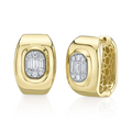 14K Gold Diamond Baguette Oval Hoop Earrings