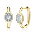 14K Gold Bezel Diamond Baguette Oval Hoops