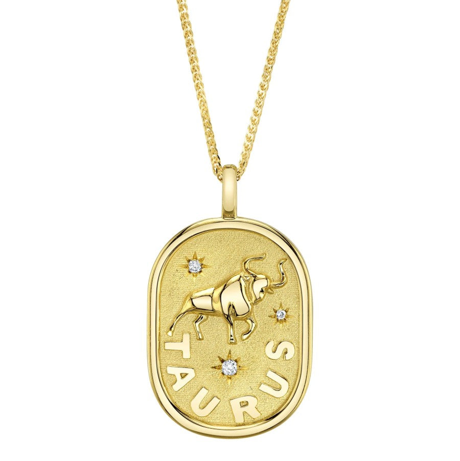 14K Gold Taurus Zodiac Pendant Necklace