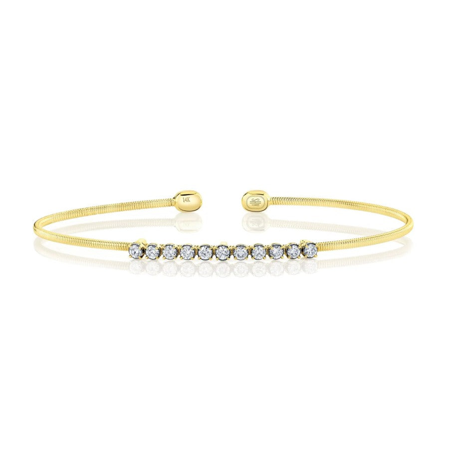 Two Tone 14K Yellow & White Gold Corelli Diamond Bar Cuff Bracelet