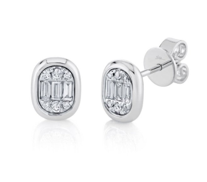 14K White Gold Icon Lumeria Diamond Baguette Bezel Earrings
