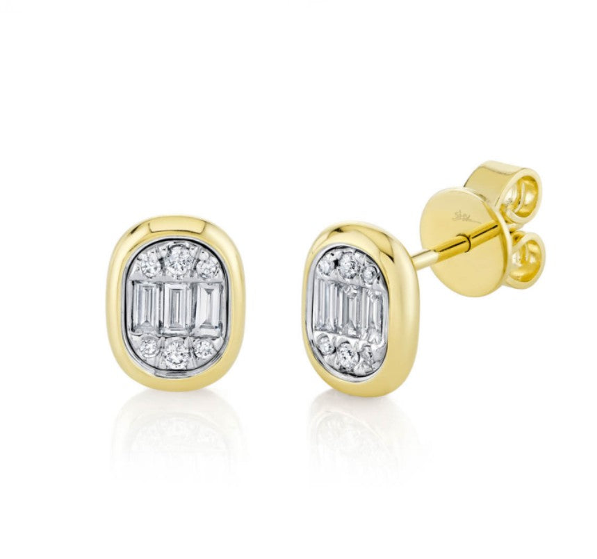 14K Gold Icon Lumeria Round & Baguette Diamond Bezel Set Earrings