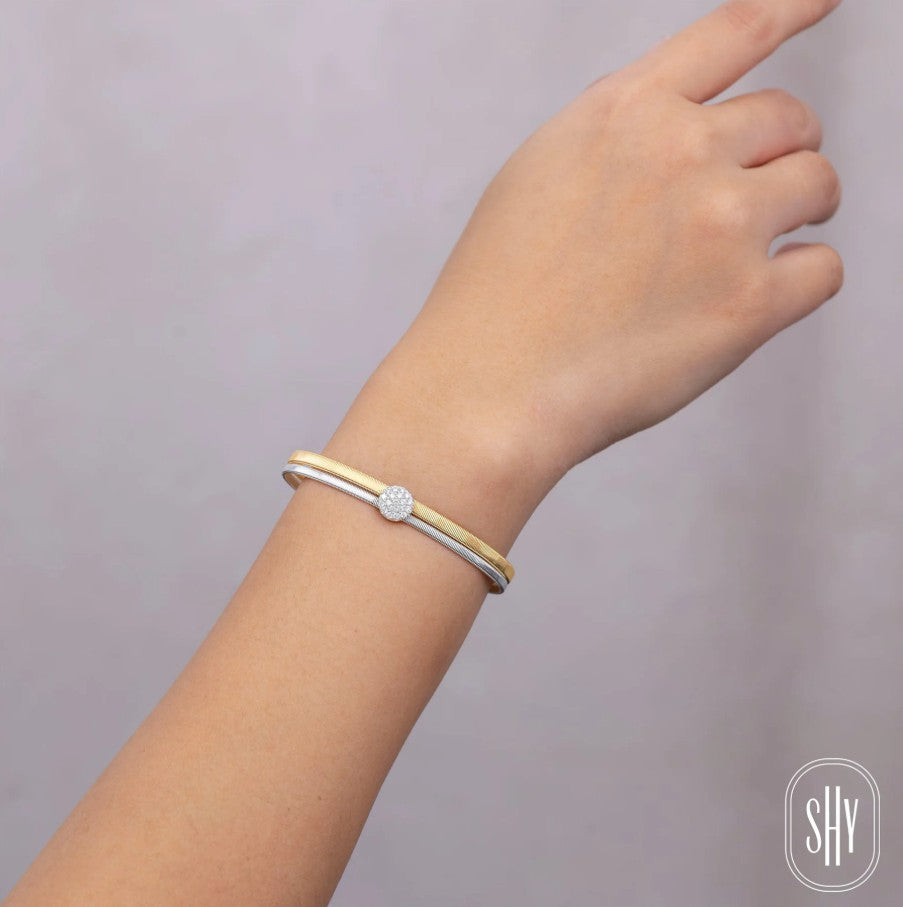 Two Tone 14K Yellow and White Gold Pavé Diamond Cuff Bangle