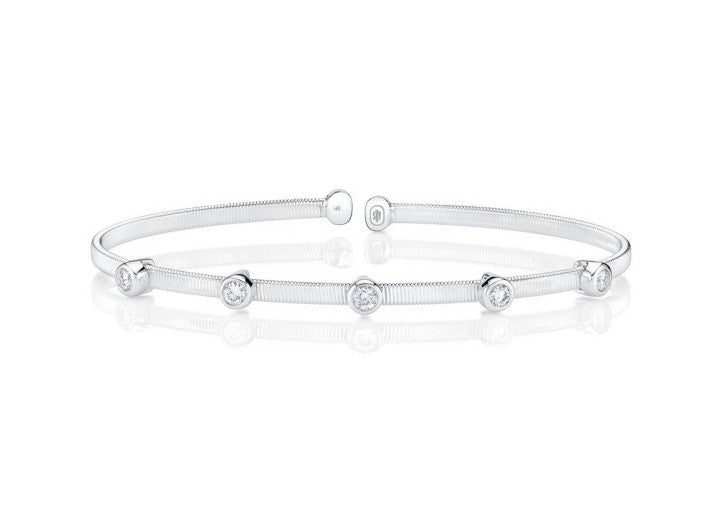 14K White Gold Corelli Diamond Bezel Station Cuff Bracelet