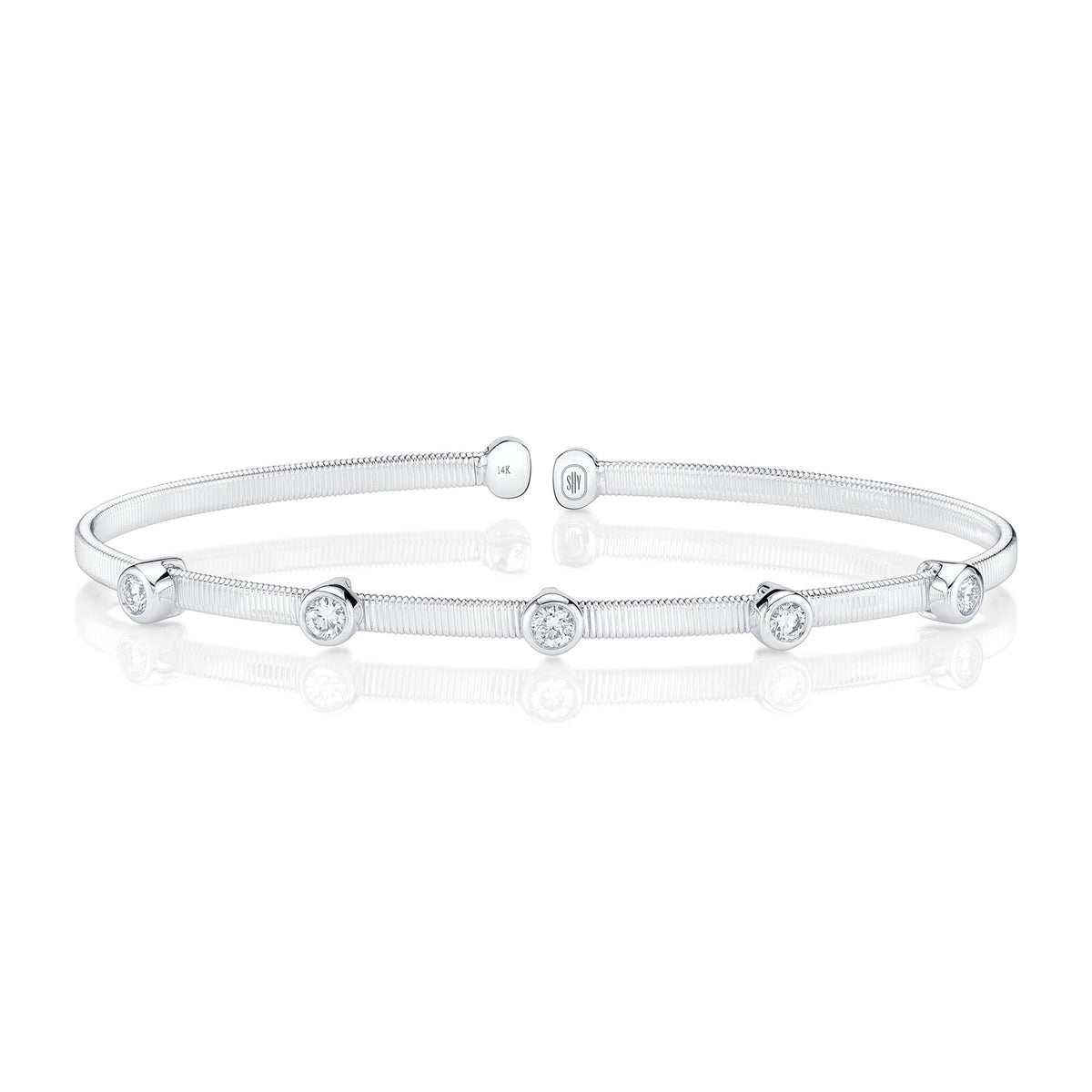 14K White Gold Corelli Diamond Bezel Station Cuff Bracelet