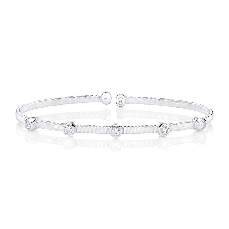 14K White Gold Corelli Diamond Bezel Station Cuff Bracelet