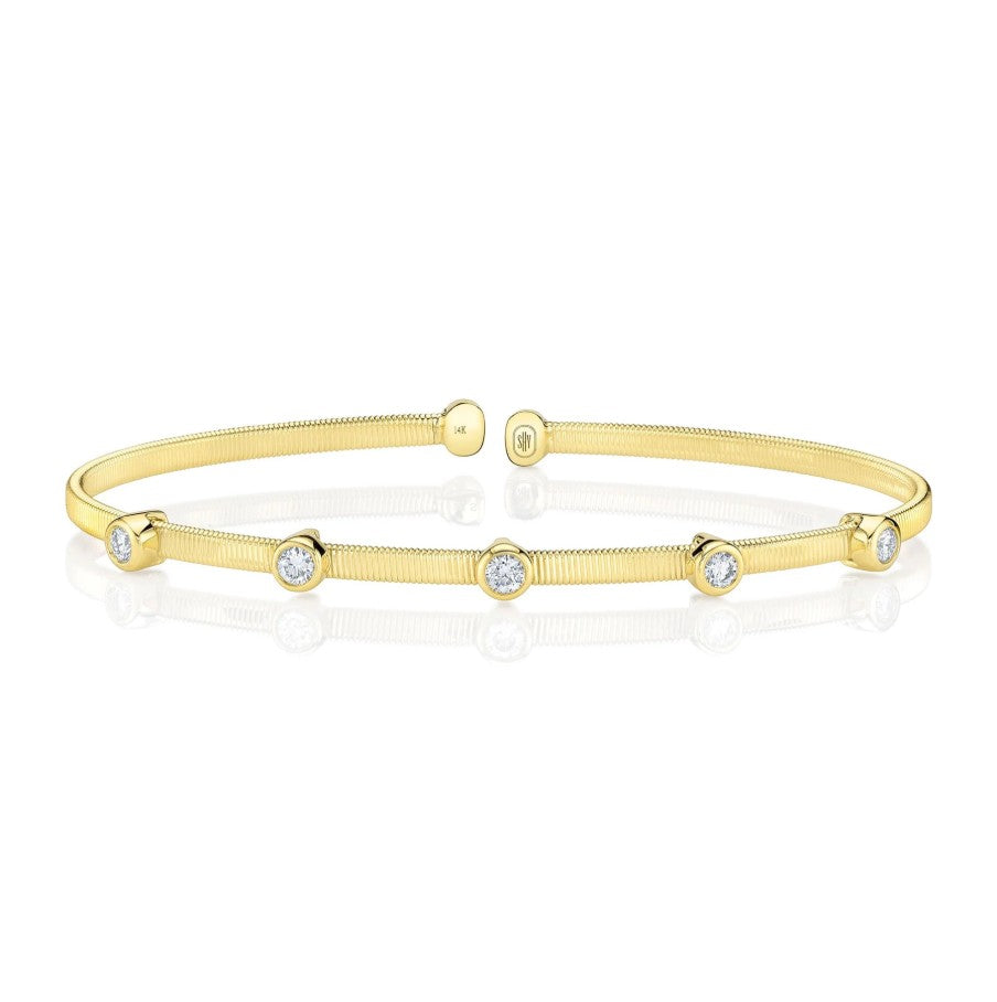 14K Yellow Gold Corelli Bezel-Set Diamond Station Cuff Bracelet