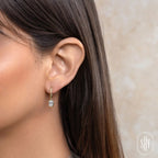 14K White Gold Diamond Baguette Dangle Earrings
