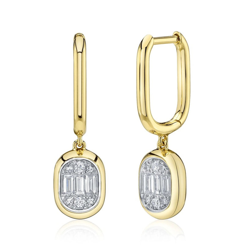 14K Gold Diamond Baguette Drop Earrings