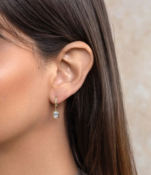 14K Gold Diamond Baguette Drop Earrings
