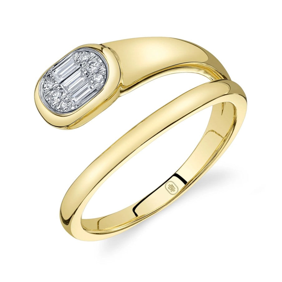 14K Gold Bypass Diamond Baguette Ring