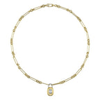 14K Gold Lexington Link Chain with Diamond Baguette Lock Pendant