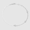 Sterling Silver Pearl & Lab Created Diamond Paperclip Station Anklet