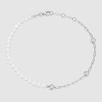 Sterling Silver Pearl & Lab Created Diamond Paperclip Station Anklet