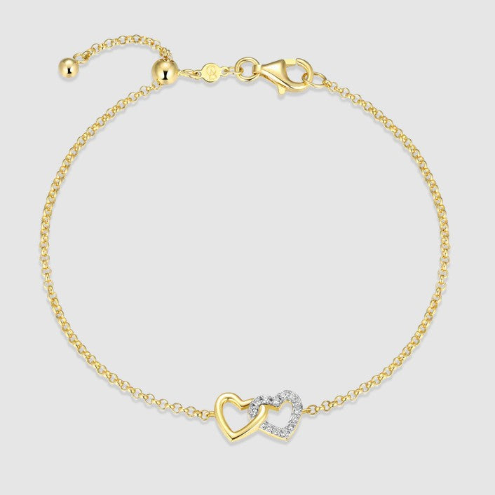 Sterling Silver 14K Gold Plated Lab-Created Diamond Heart Bolo Bracelet