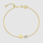 Sterling Silver 14K Gold Plated Butterfly Lab-Created Diamond Bolo Bracelet