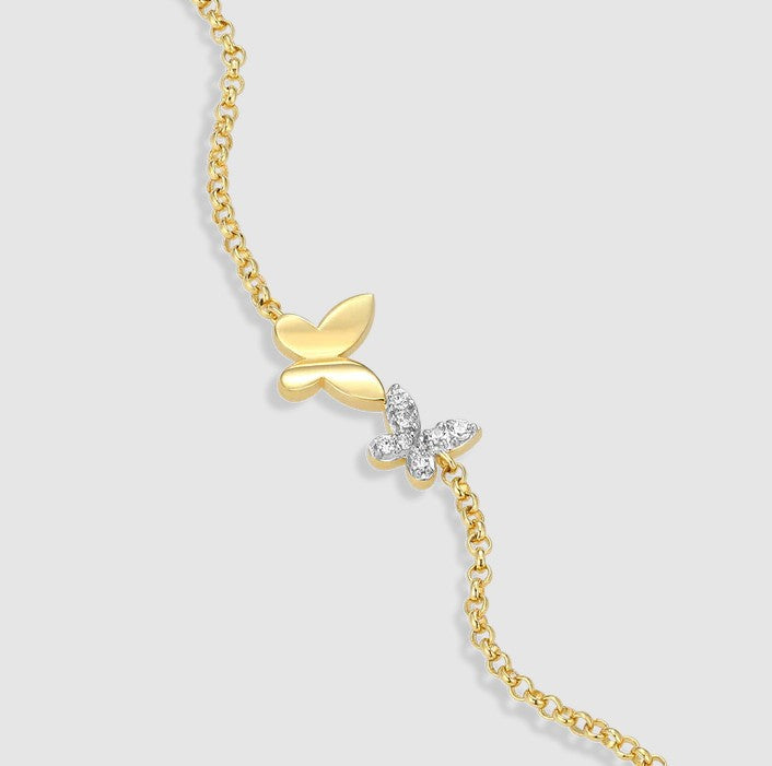 Sterling Silver 14K Gold Plated Butterfly Lab-Created Diamond Bolo Bracelet