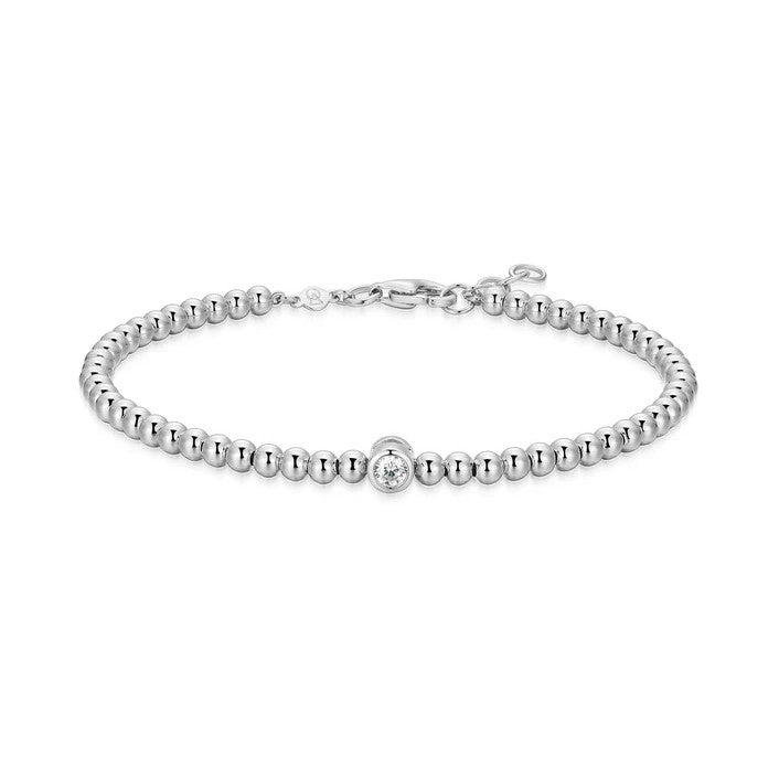 Sterling Silver Lab Created Diamond Beaded Bracelet